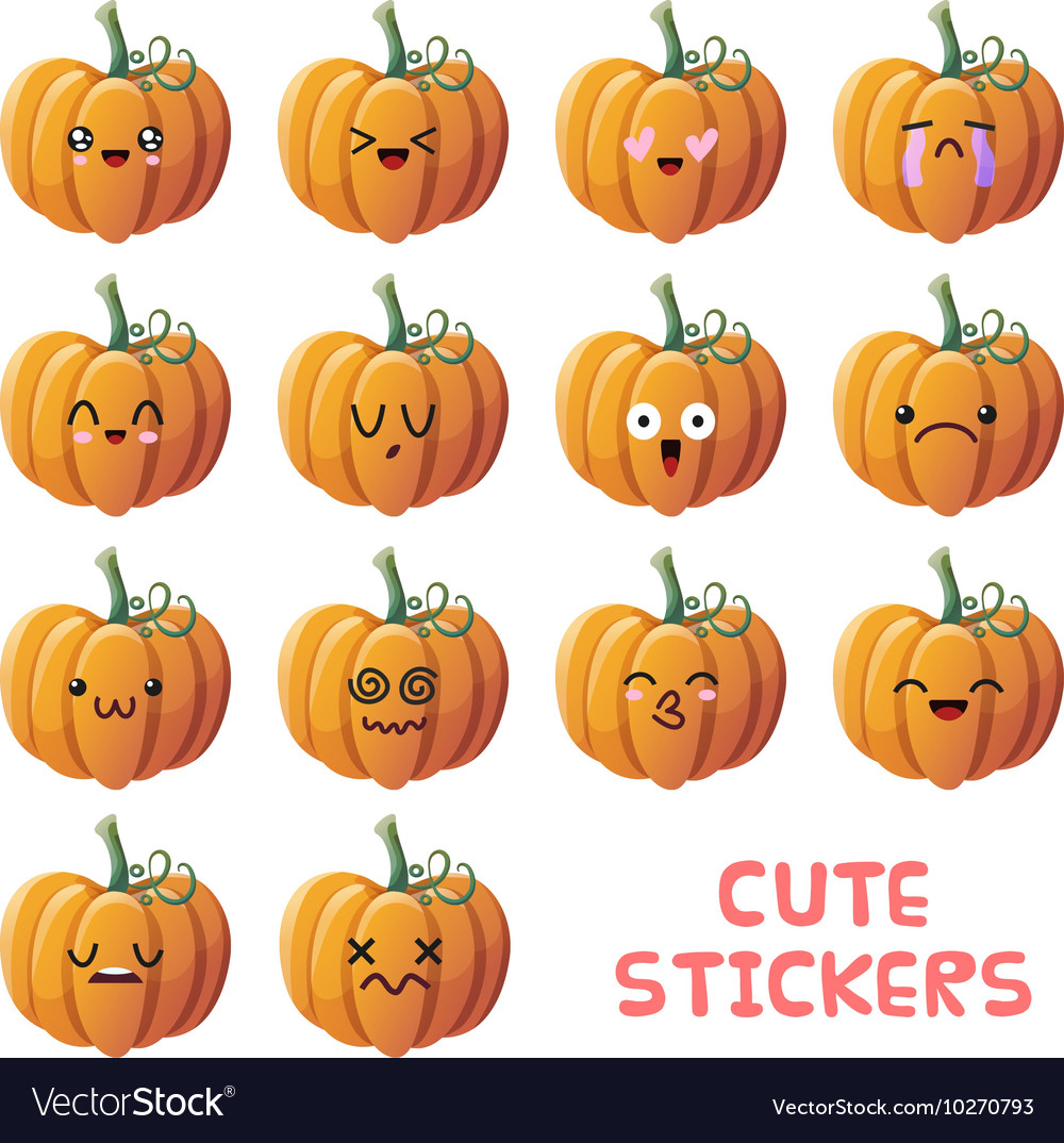 Cute pumpkin icons set Royalty Free Vector Image