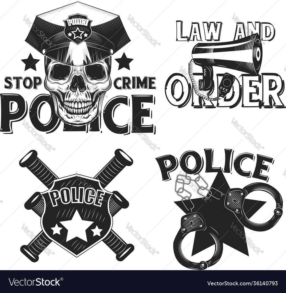 Set Vintage Police Emblems Labels Badges Logos Vector Image