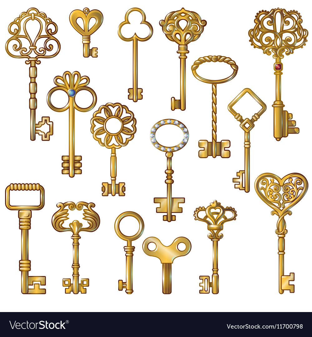 Golden Keys Set Royalty Free Vector Image - VectorStock