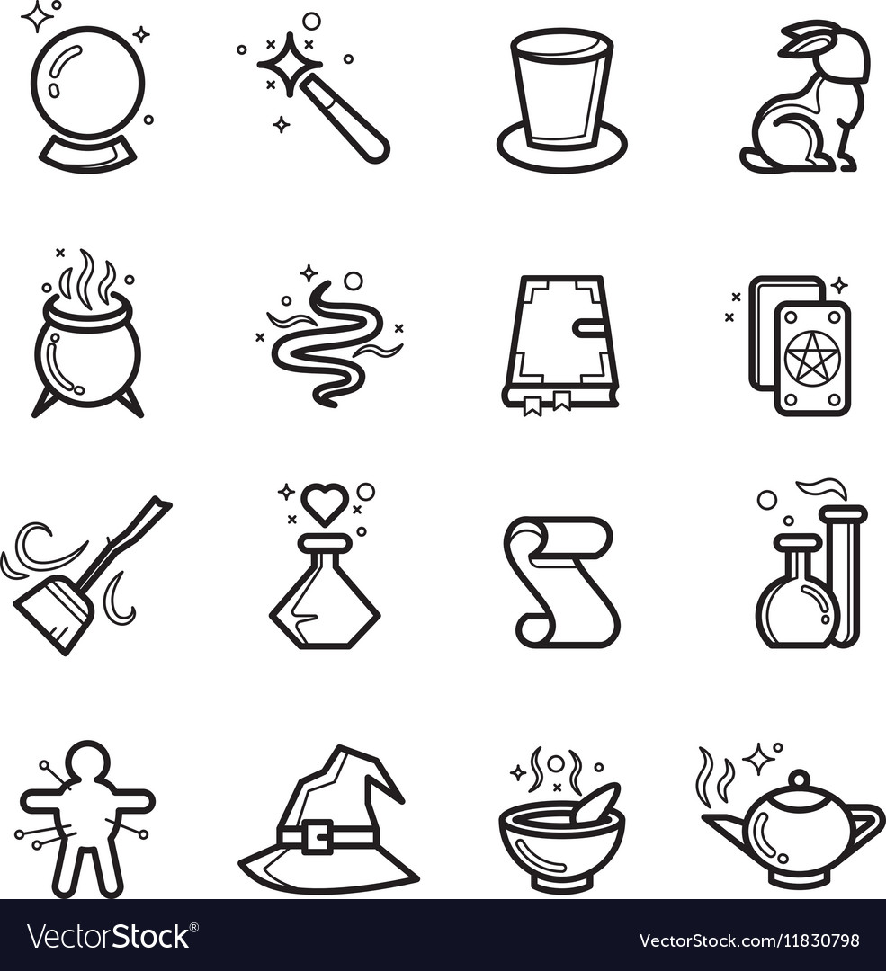 Magic and magician tools thin line icons Vector Image