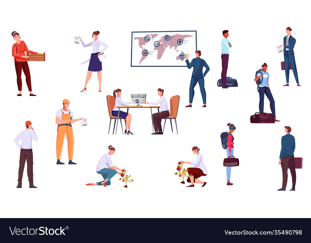 Migrant workers icons set Royalty Free Vector Image