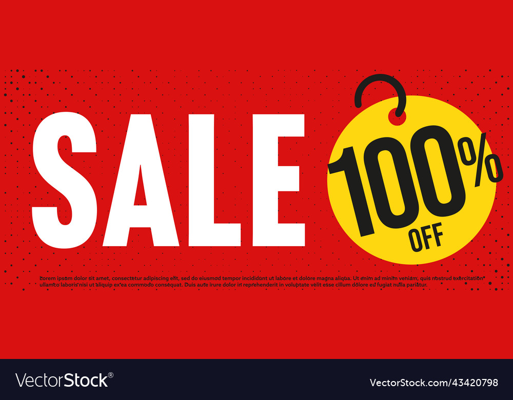 Red sale banner with 100 percent off price tag Vector Image