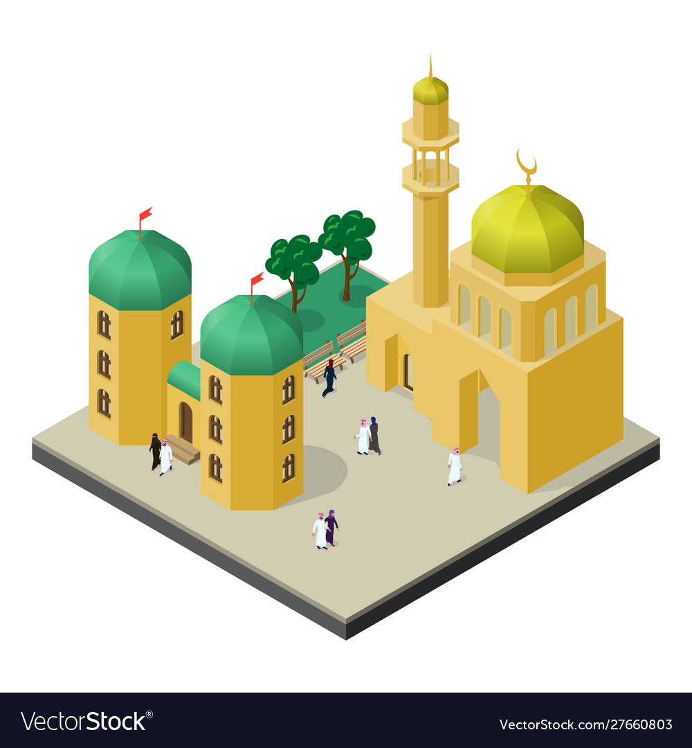 City Life In Isometric View Mosque With Minaret Vector Image 8045