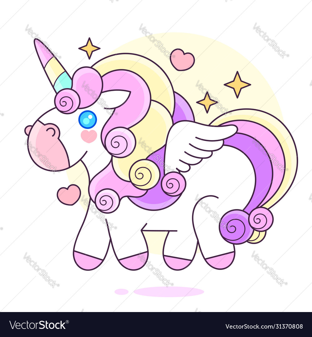 Cute Cartoon Unicorn With Pink And Yellow Hair Vector Image