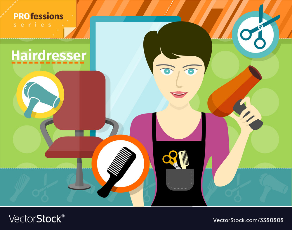 Female Hairdresser In Uniform Holding Hair Dryer Vector Image