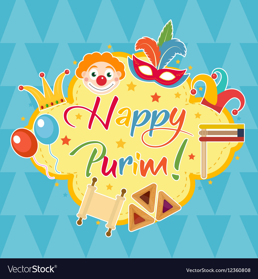 Happy Purim Template Greeting Card Poster Flyer Vector Image