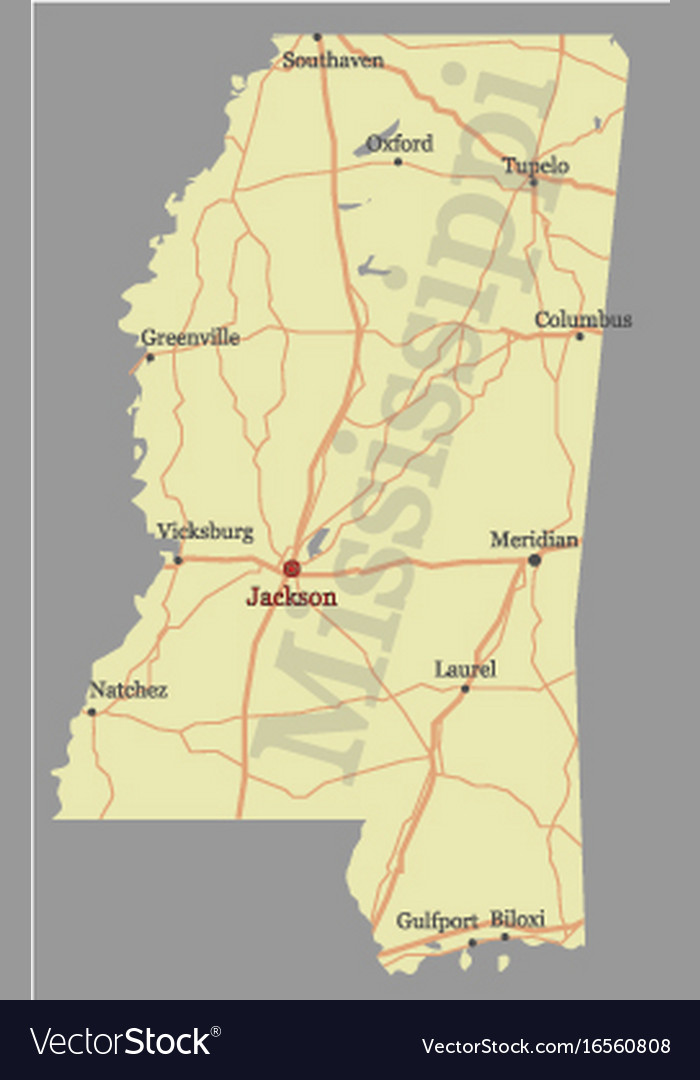 Mississippi Accurate Exact Detailed State Map Vector Image
