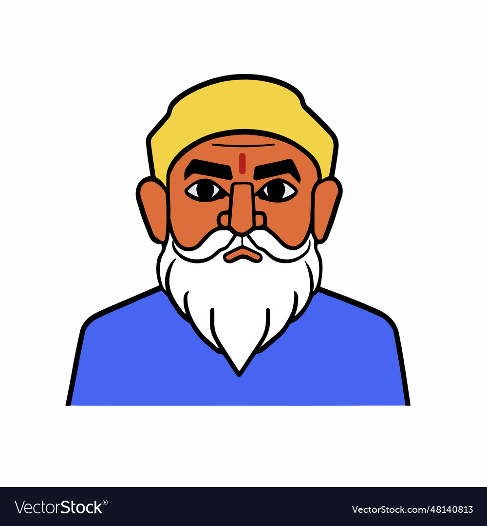 Indian old sadhu cartoon character flat design Vector Image