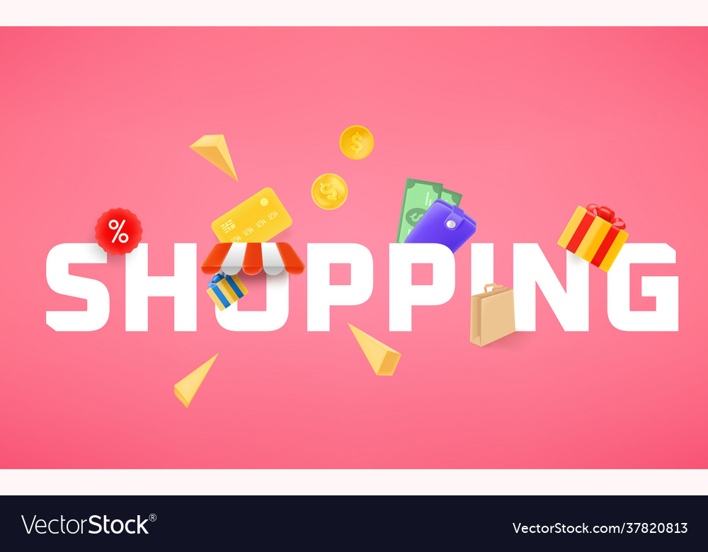 Shopping concept with 3d style icons Royalty Free Vector