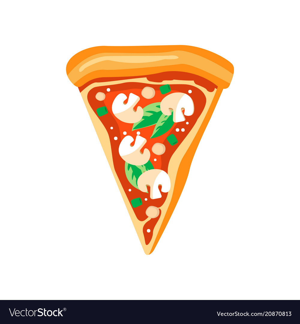 Triangle slice pizza with mushrooms basil Vector Image