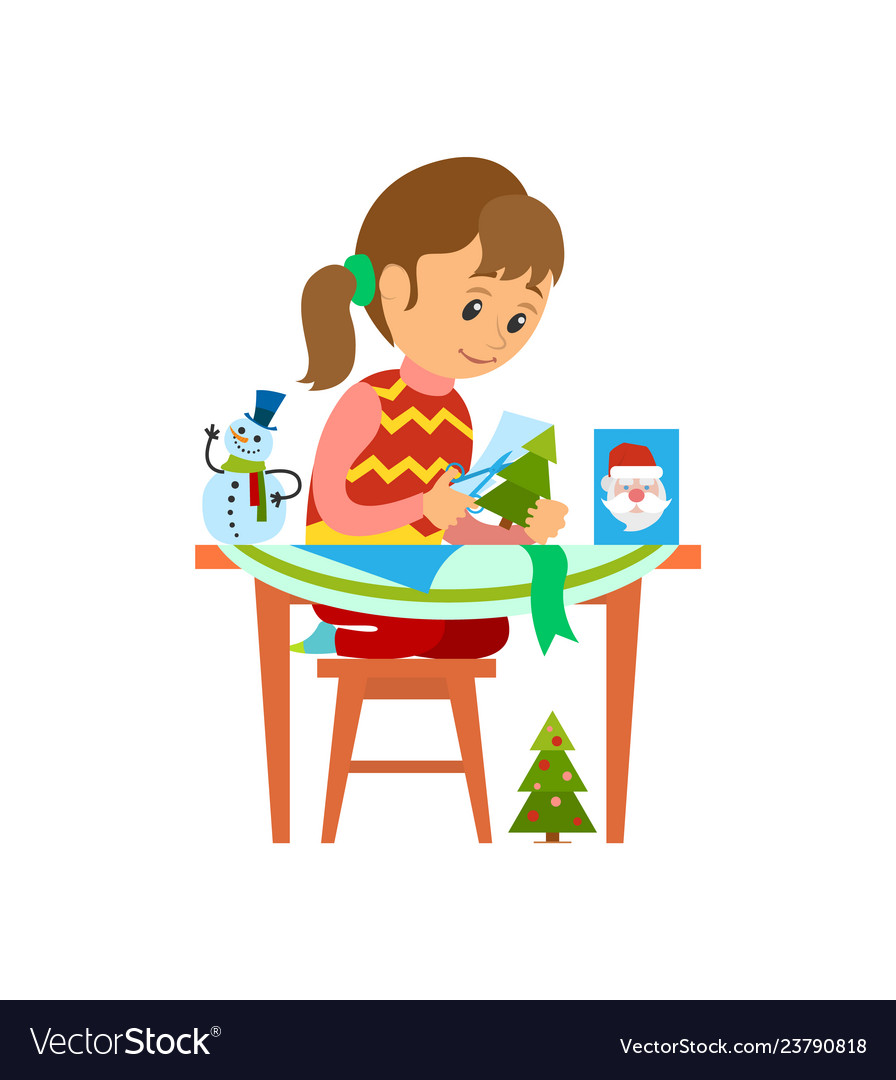 Christmas holidays preparation girl with card Vector Image