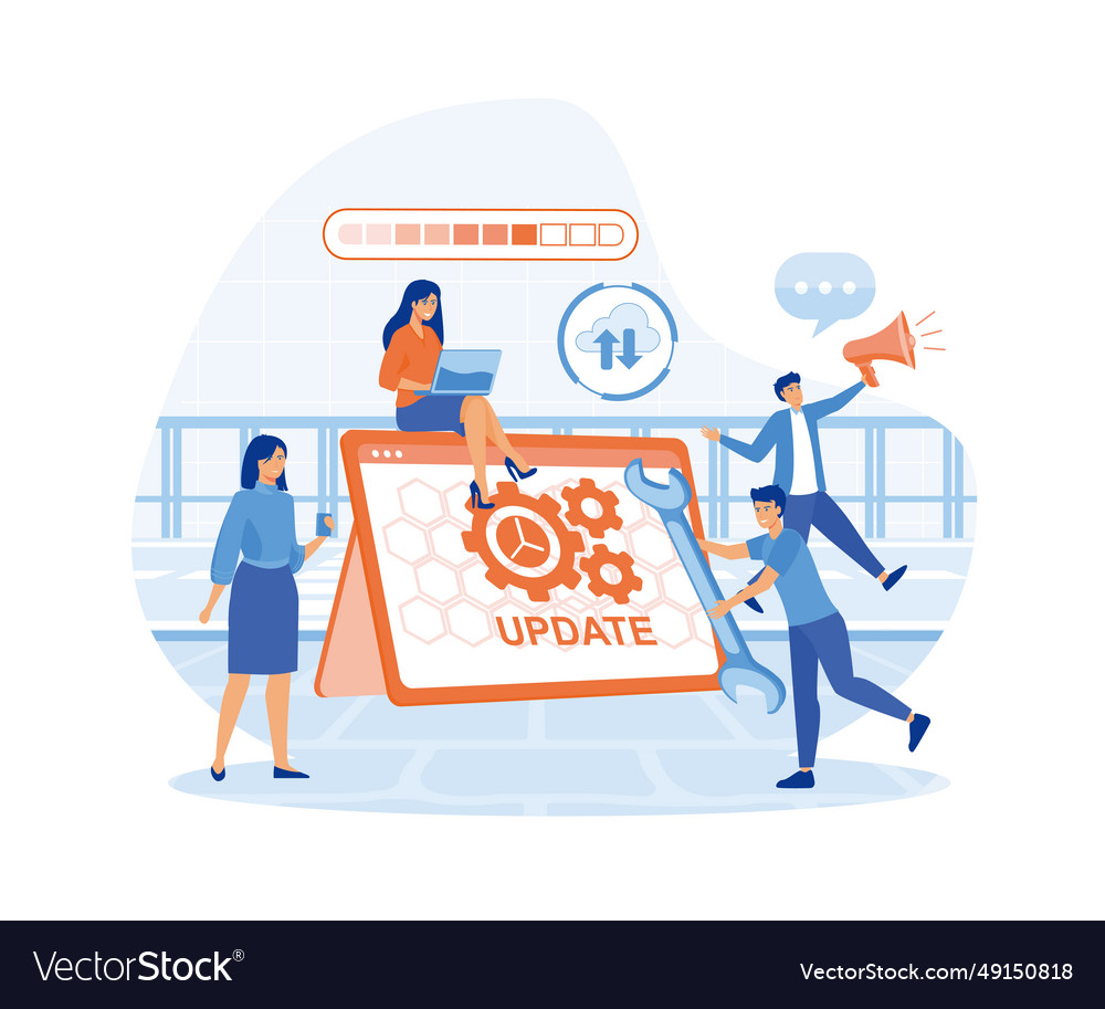 System updates with people updating operation Vector Image