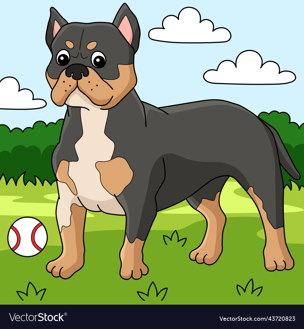 American bully dog colored cartoon