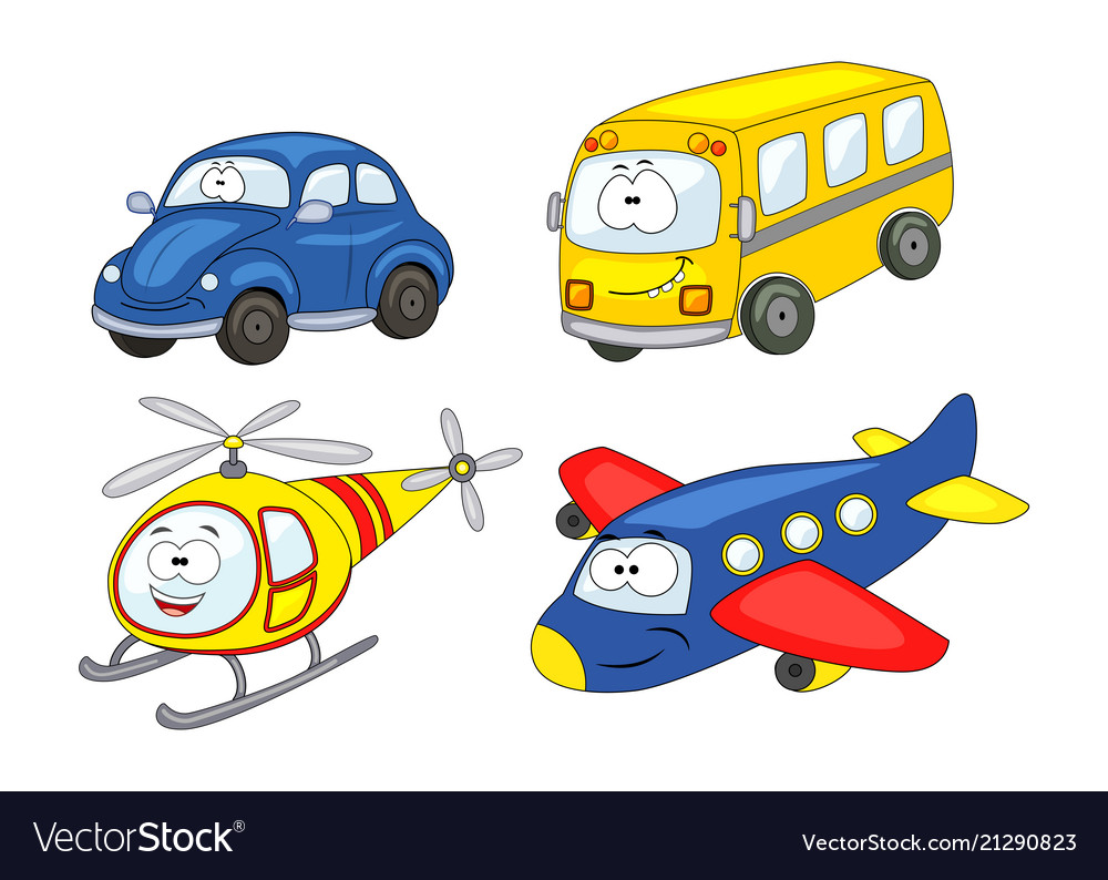 Cartoon transport set car helicopter airplane Vector Image Cartoon transport set car helicopter airplane Vector Image