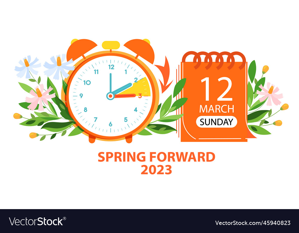 Spring Time forward. Summer clock change. Daylight saving time. Vector  Stock Vector