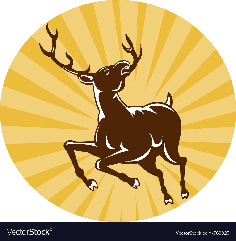 Deer Buck Stag Jumping Retro Royalty Free Vector Image 0546