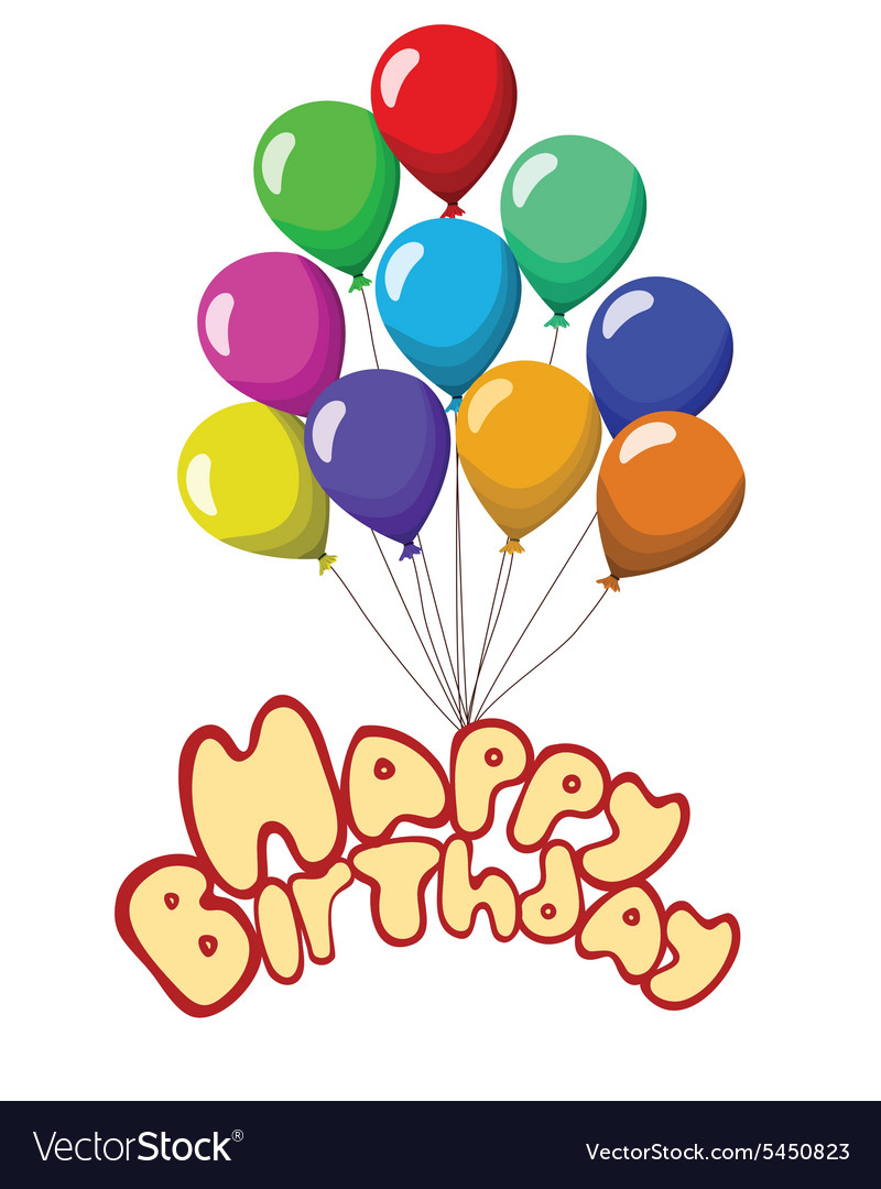 Happy birthday text balloons ribbons isolated Vector Image