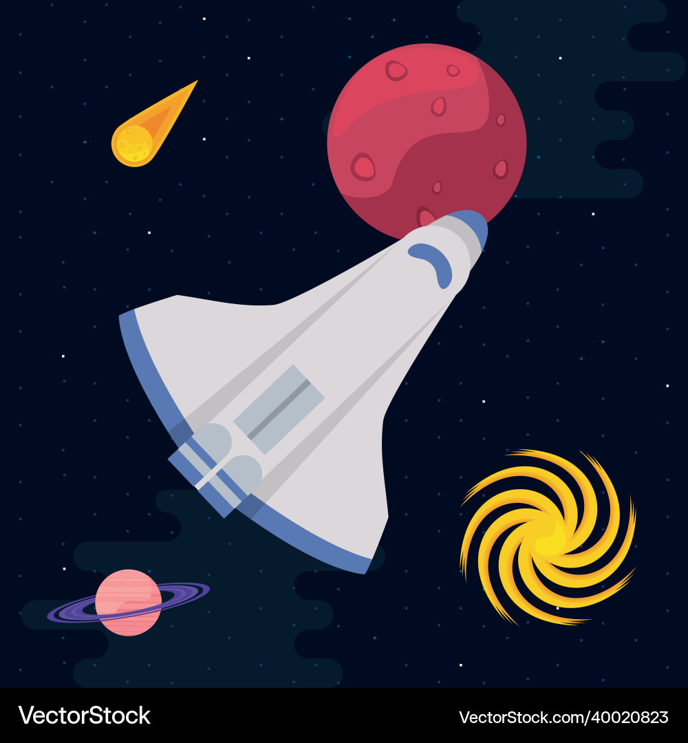Planets and spaceship Royalty Free Vector Image