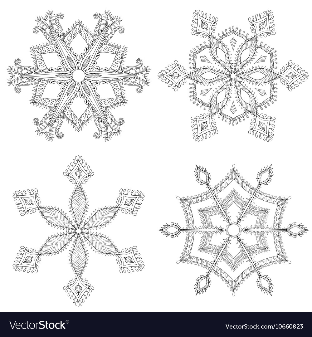 Zentangle winter snowflakes set for Christmas New Vector Image