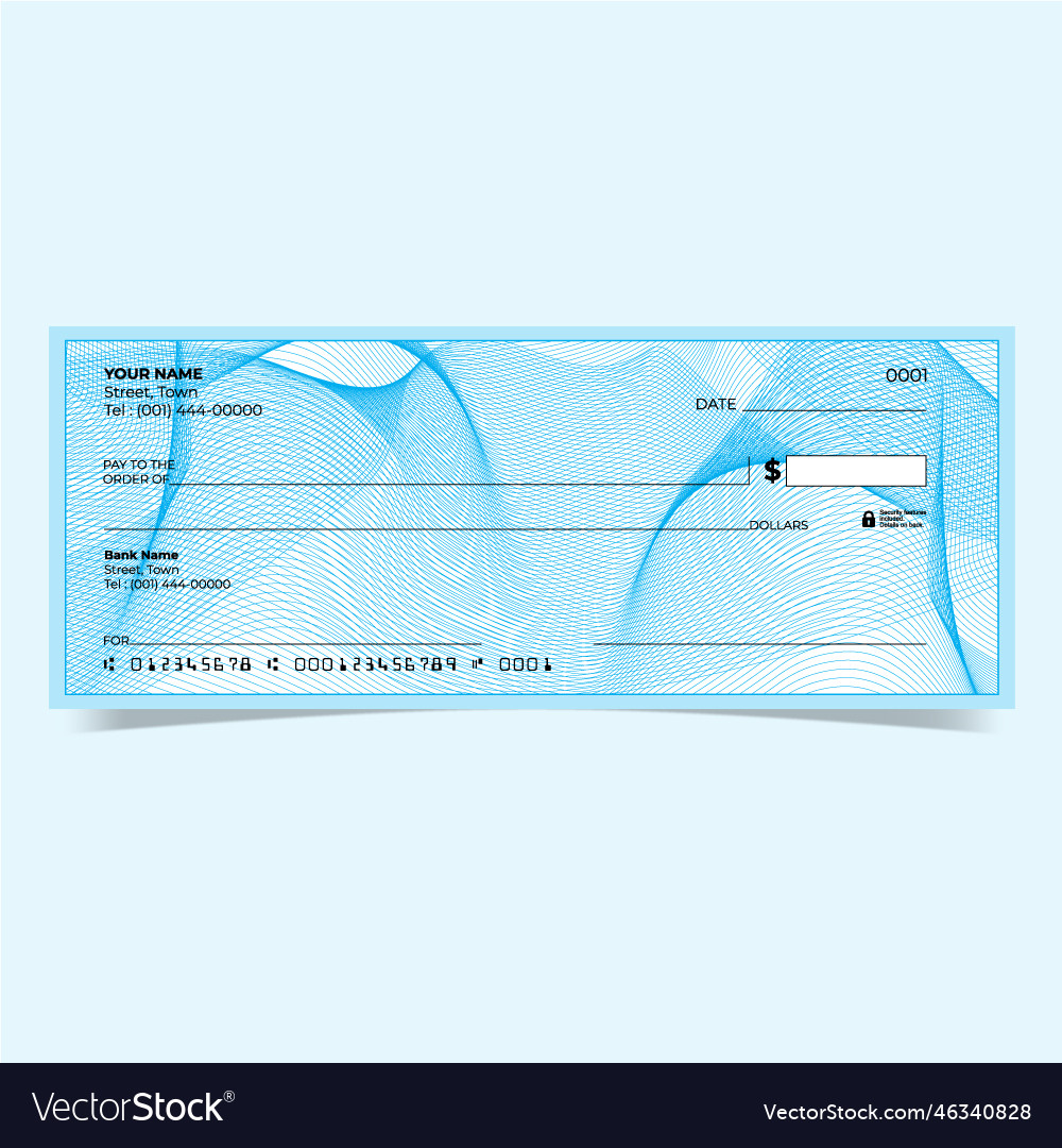 Bank cheque design with guilloche background Vector Image