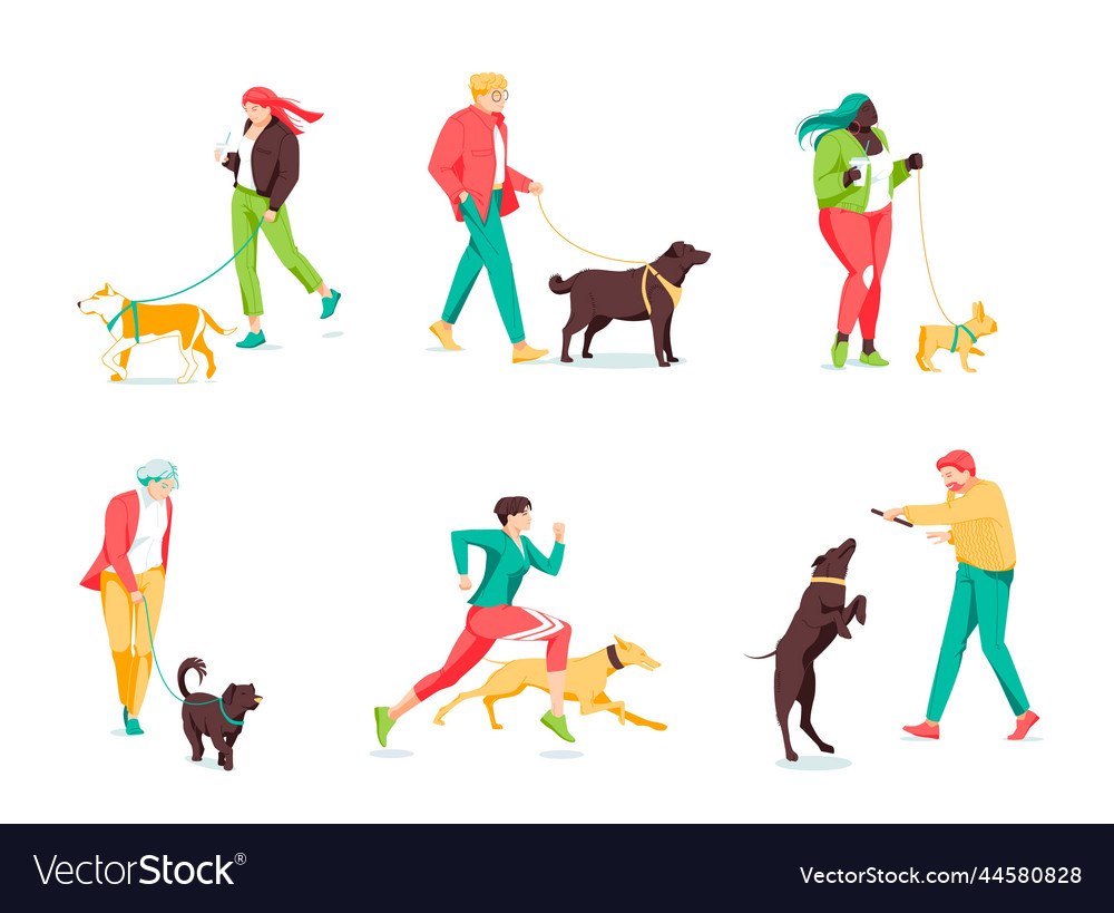 Crowd of tiny people walking their dogs on street Vector Image