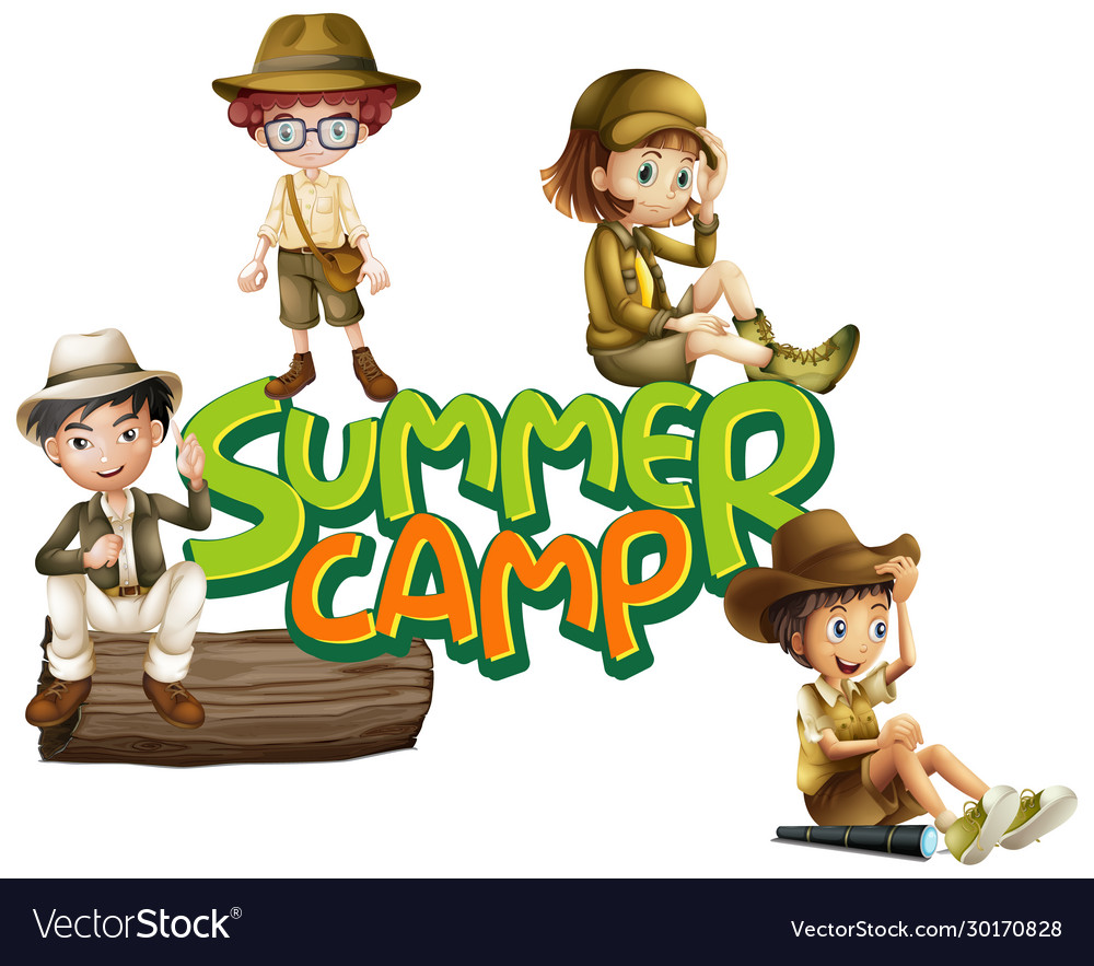 Font design for word summer camp with kids in Vector Image