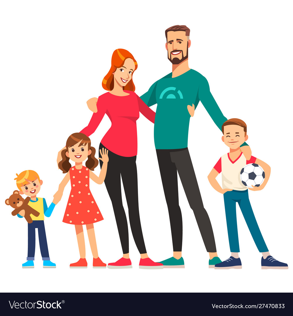 Happy young family dad mom sons and daughter Vector Image