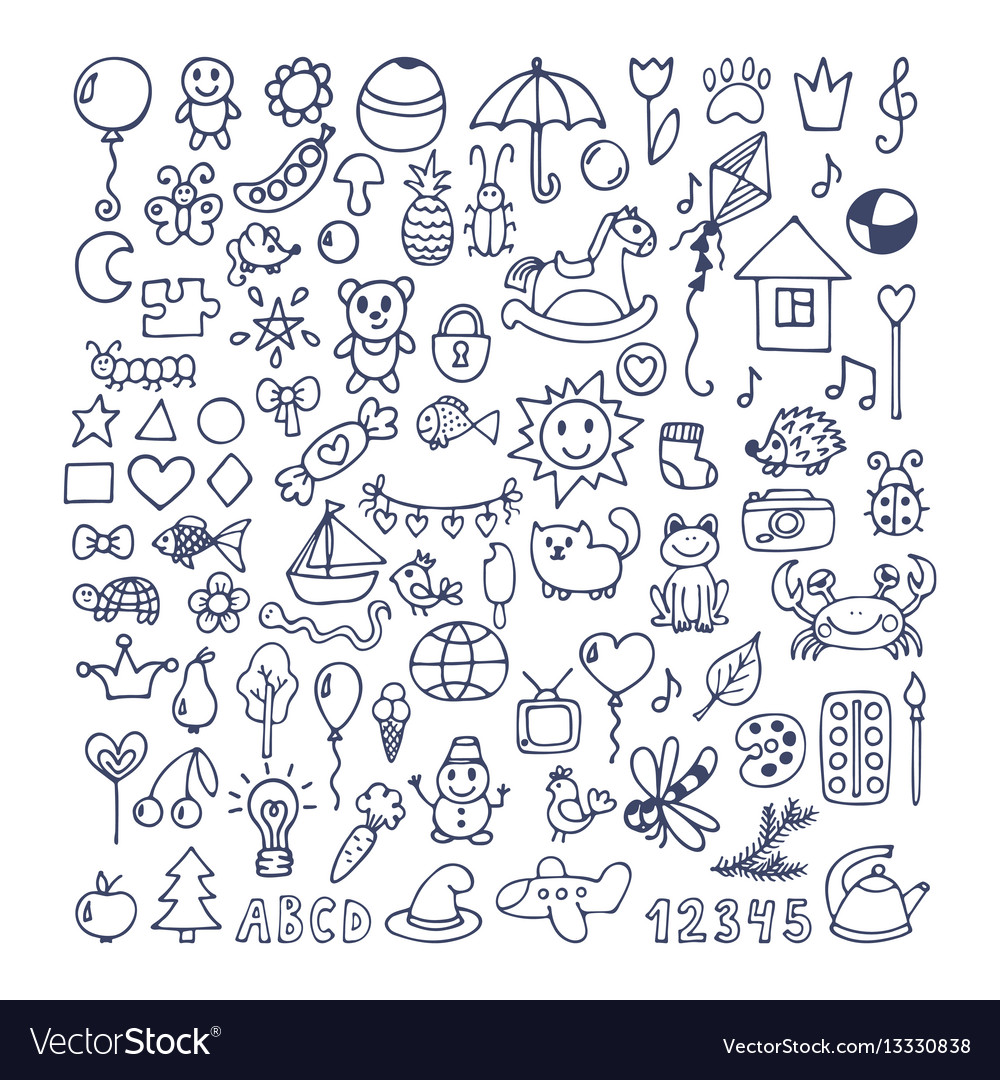 Collection hand drawn cute doodles doodle Vector Image