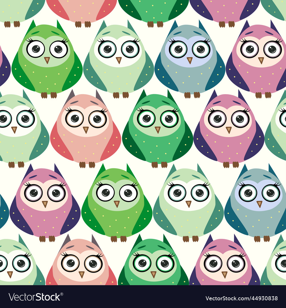 Cute multicolored owls and flowers in cartoon Vector Image