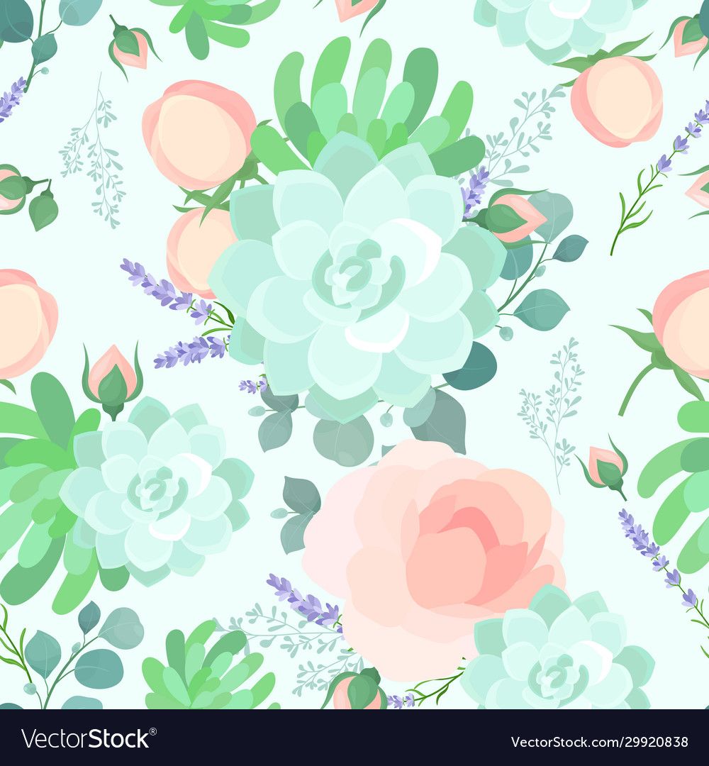 Floral flat pastel color seamless pattern vector image Floral flat pastel color seamless pattern