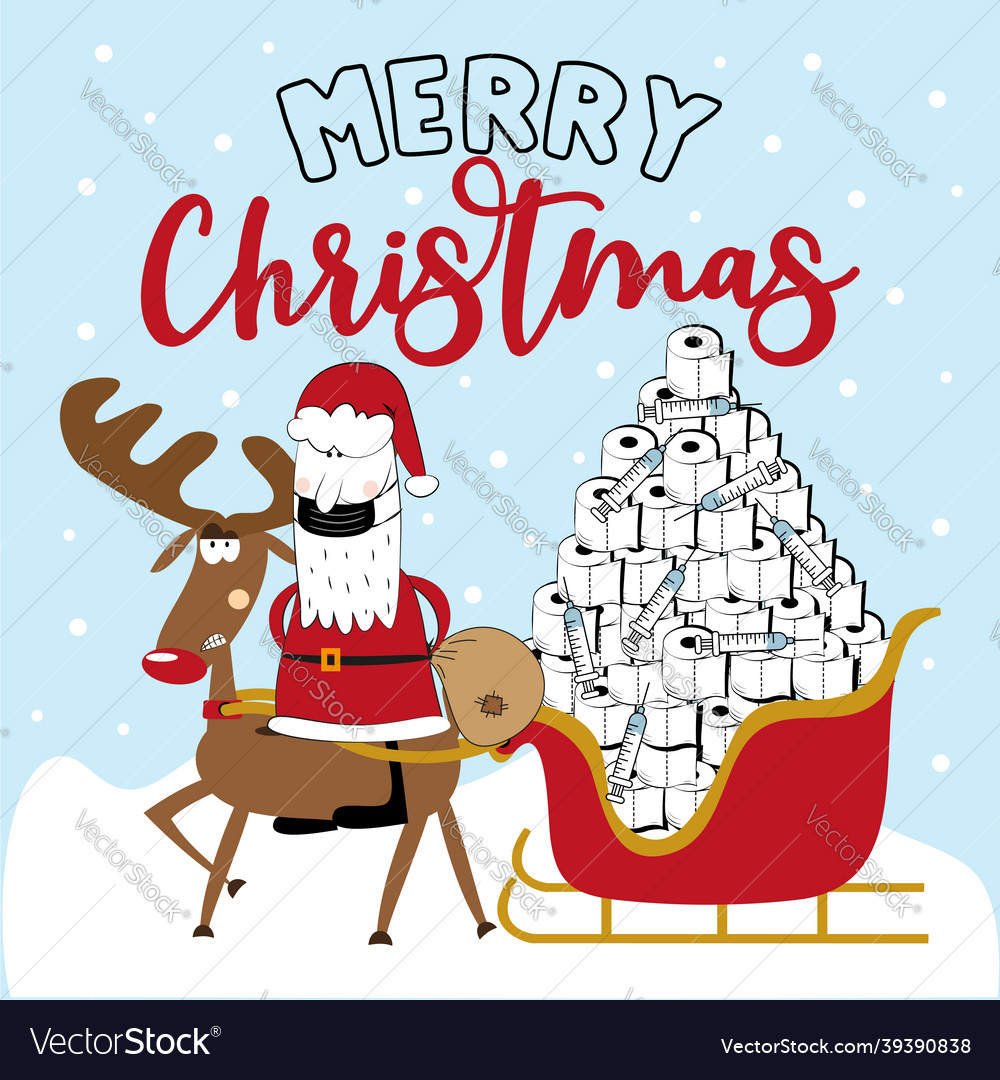 Merry christmas funny reindeer and santa claus Vector Image Merry Christmas Funny Image