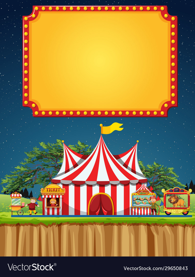 Circus scene with sign template in sky Royalty Free Vector