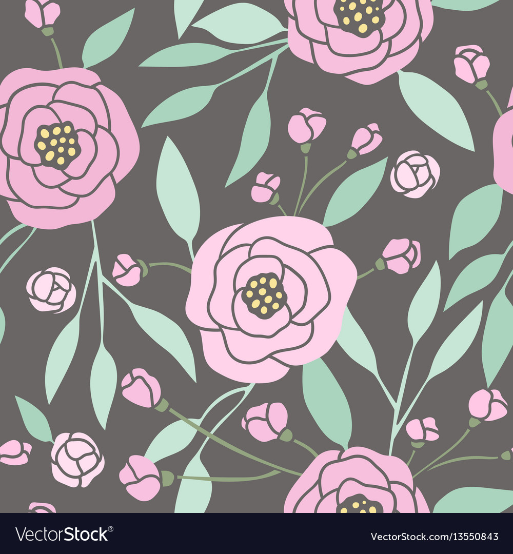 Dark seamless pattern with pink peonies vector image Dark seamless pattern with pink peonies