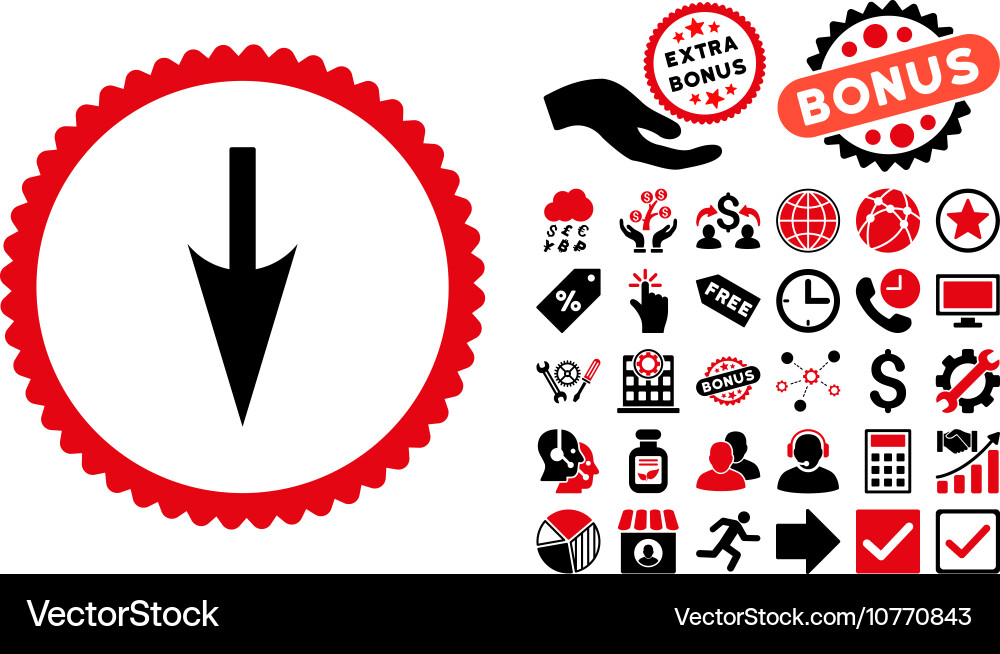 Sharp down arrow flat icon with bonus Royalty Free Vector