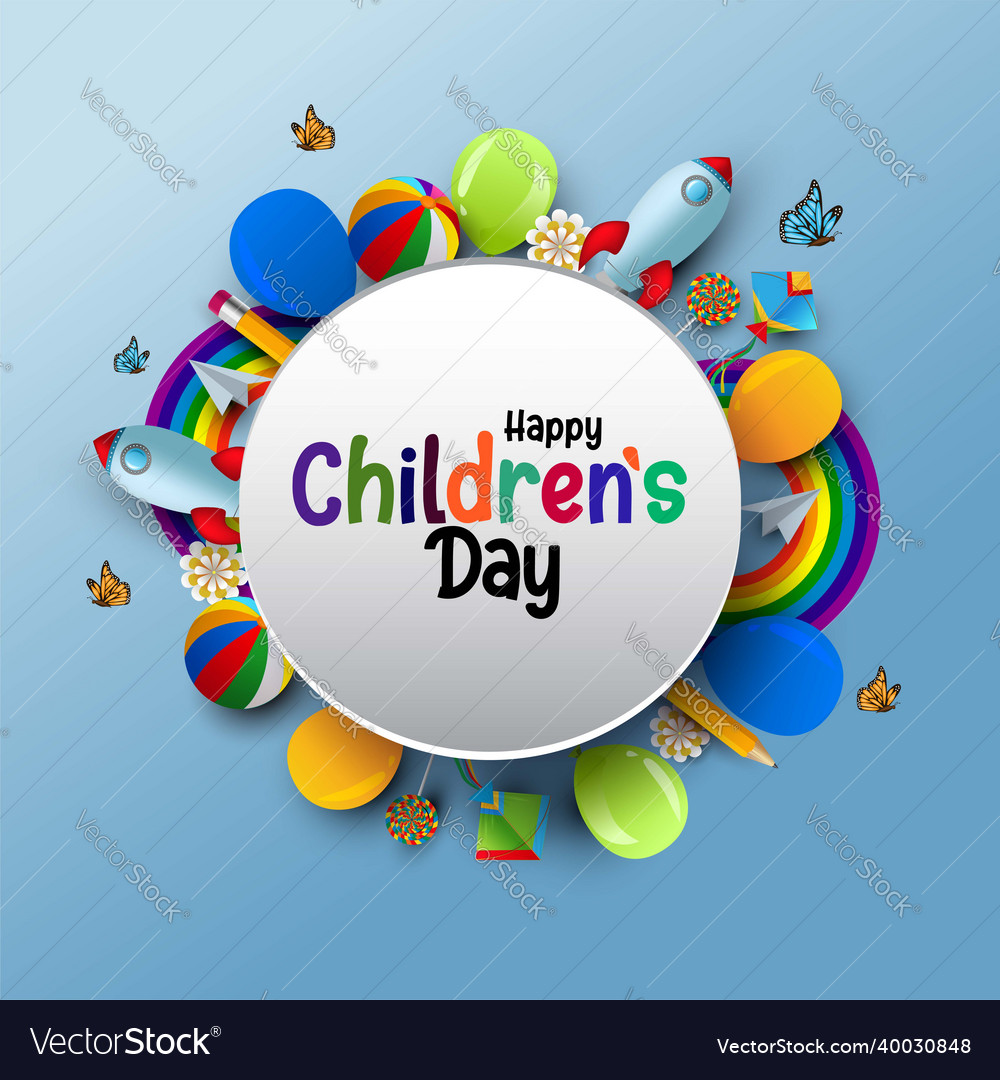 Happy children day background greetings with kid Vector Image