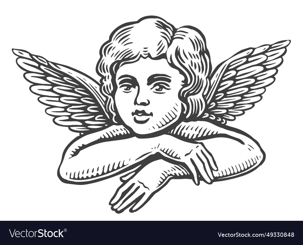 Little angel vintage engraving style cute baby Vector Image