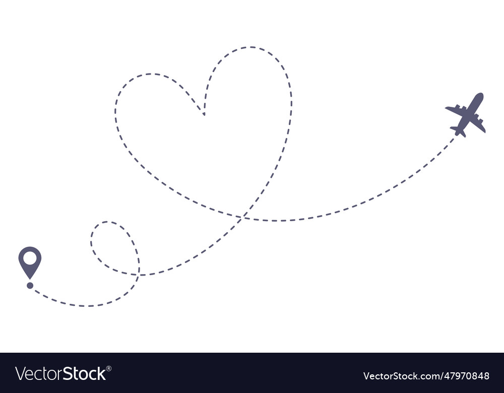 Love Airplane Route Romantic Travel Heart Dashed Vector Image 9587