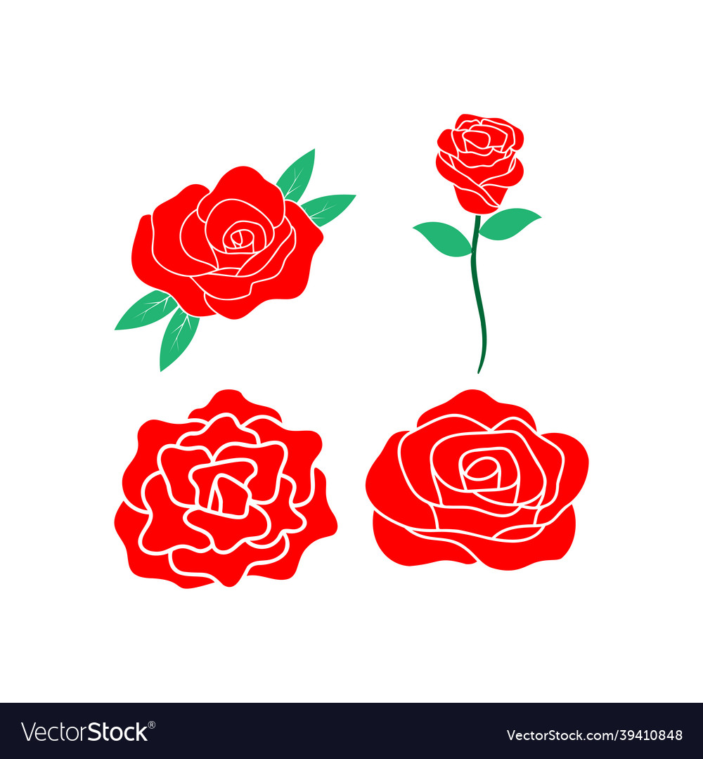 Red rose icon set design vector image Red rose icon set design
