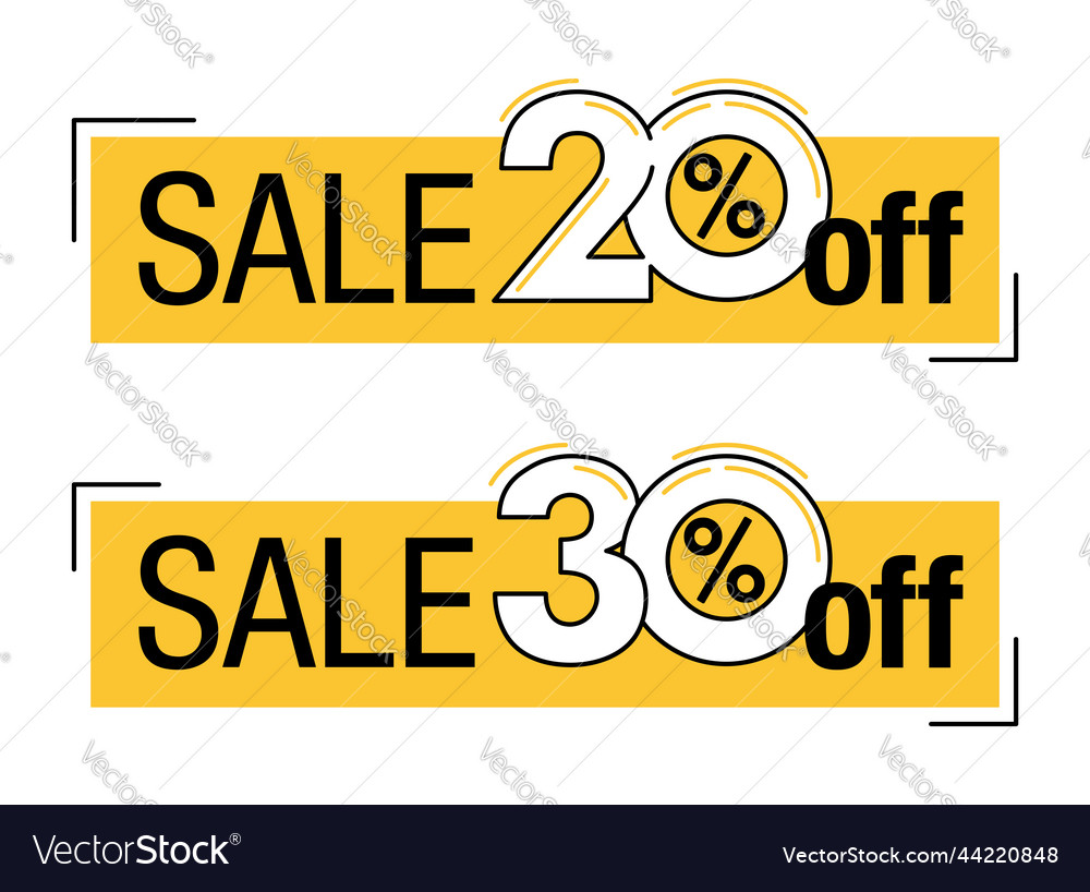Sale 20 or 30 percents off element in yellow frame vector image Sale 20 or 30 percents off element in yellow frame