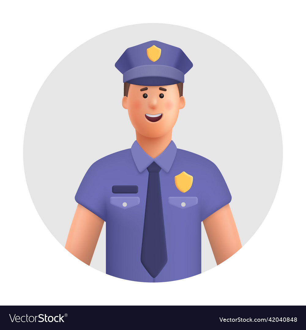 Smiling police officer policeman in uniform 3d Vector Image