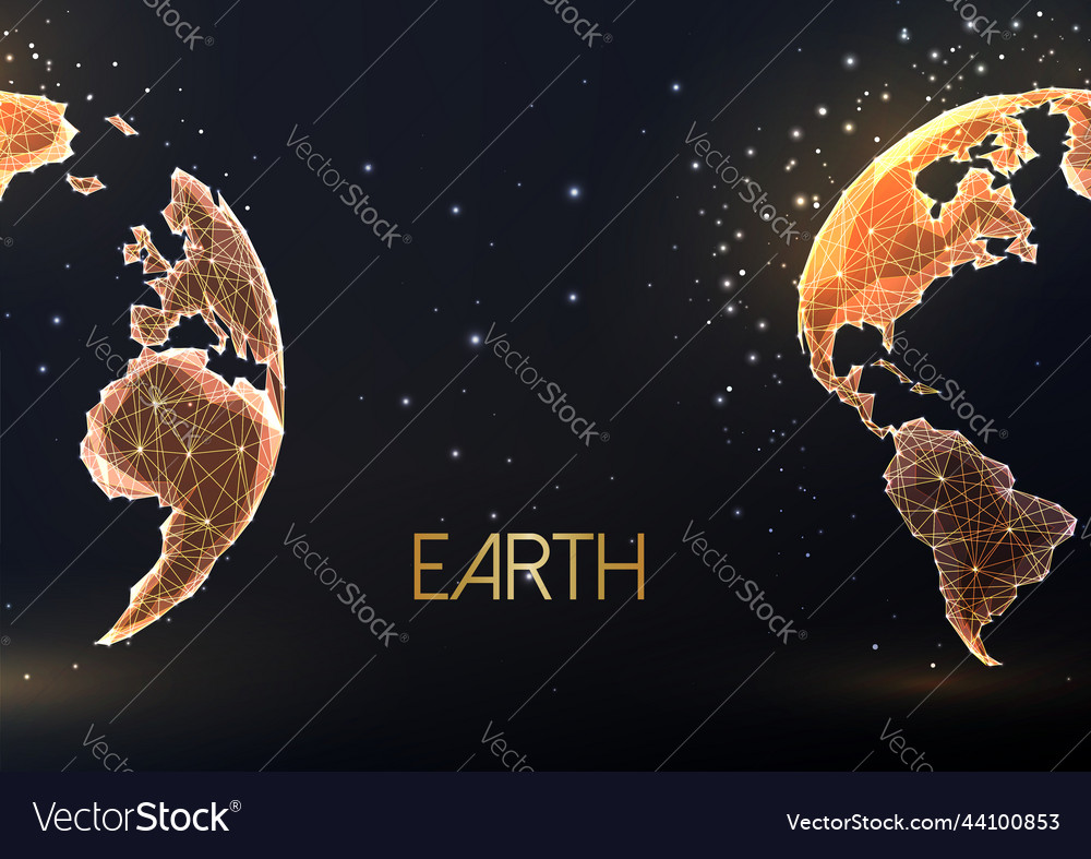 Gold planet earth globe map east and west Vector Image