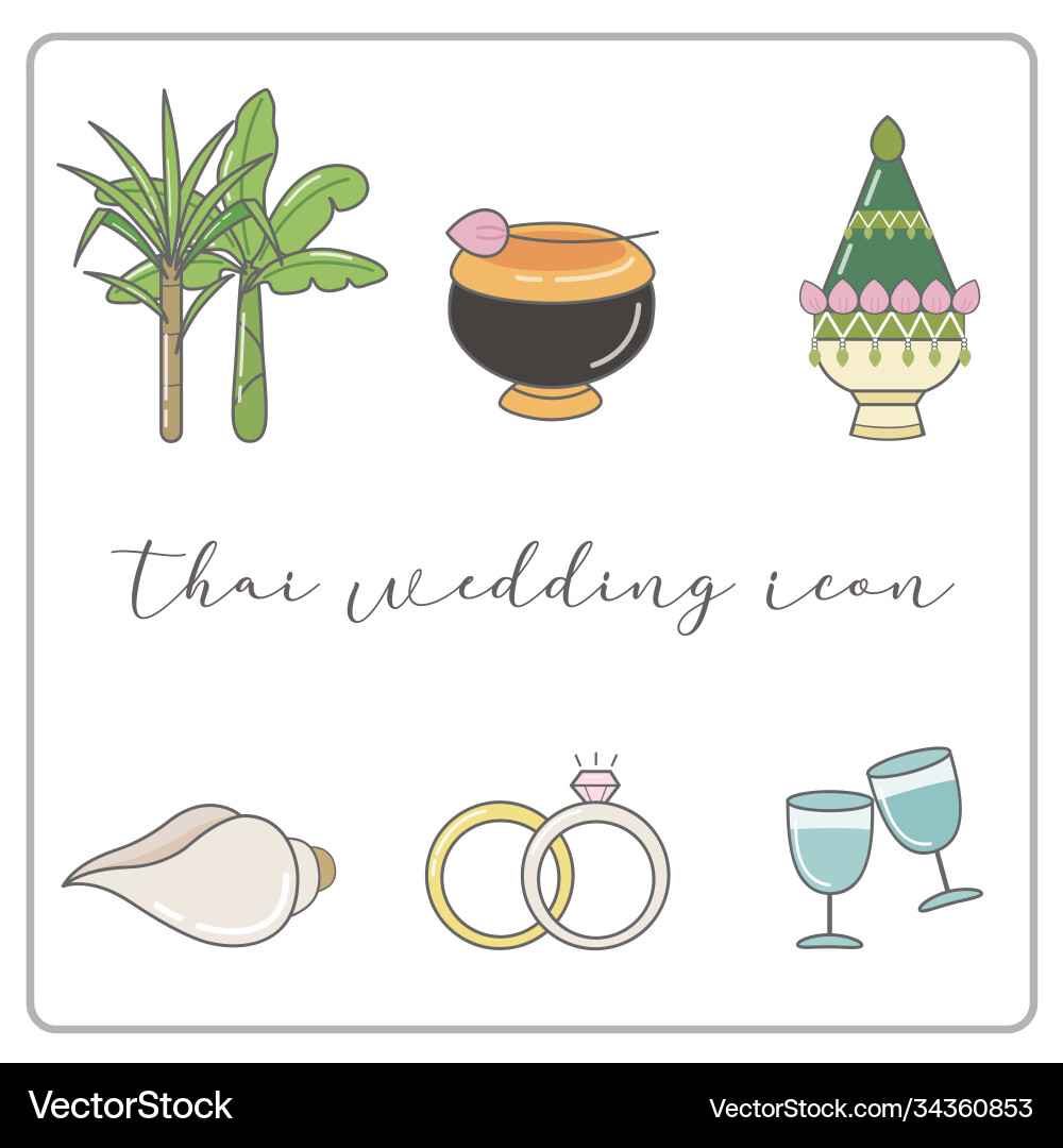 Wedding Timeline Thai Icons Set Thailand Vector Image