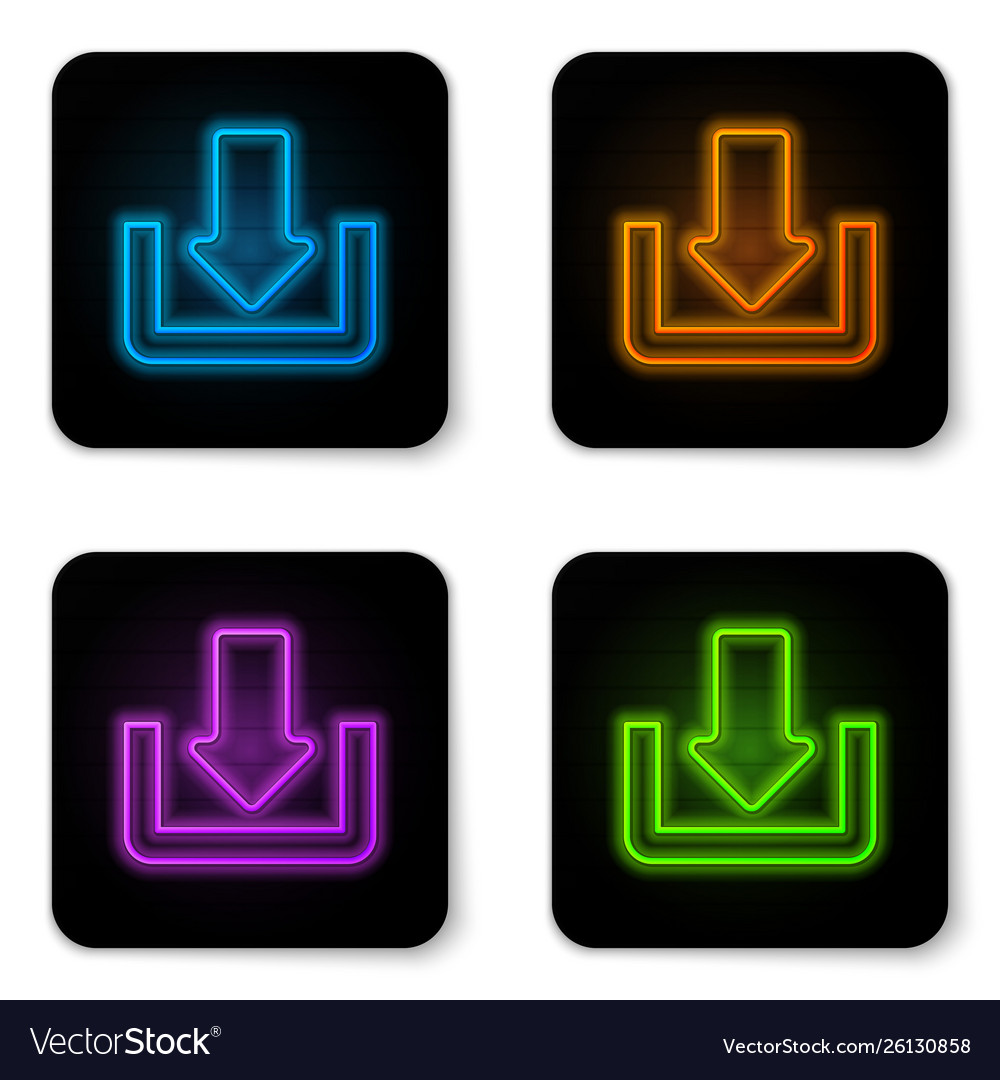 Glowing neon download icon isolated on white Vector Image