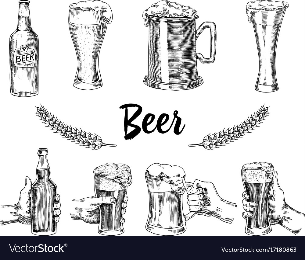 Beer glass mug or bottle oktoberfest engraved Vector Image