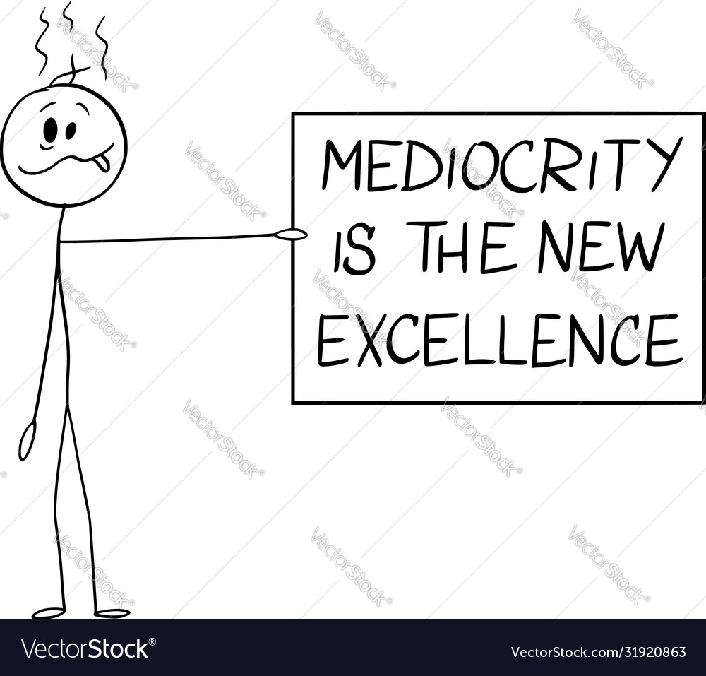 Cartoon silly man holding mediocrity Royalty Free Vector