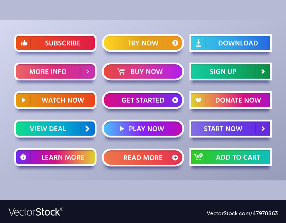 Colorful gradients buttons vivid web button Vector Image