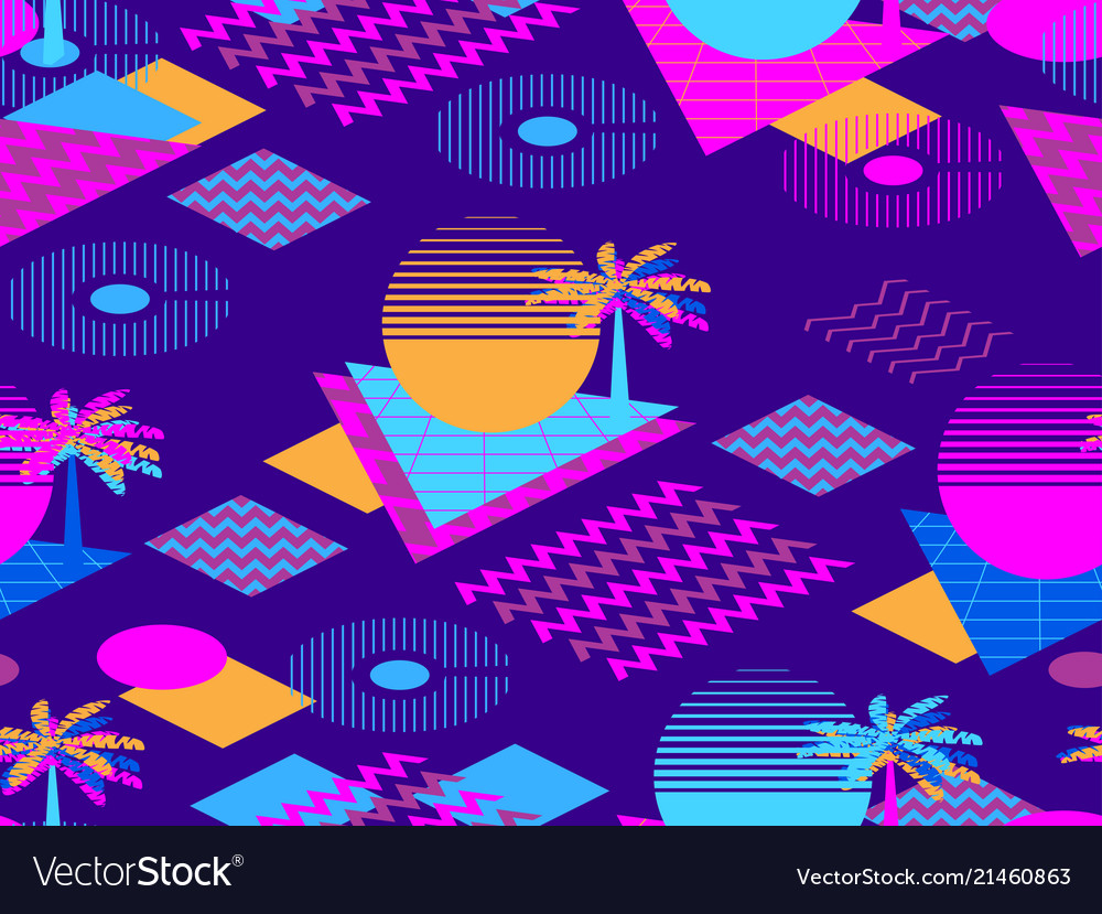 Memphis seamless pattern with palm tree geometric Vector Image