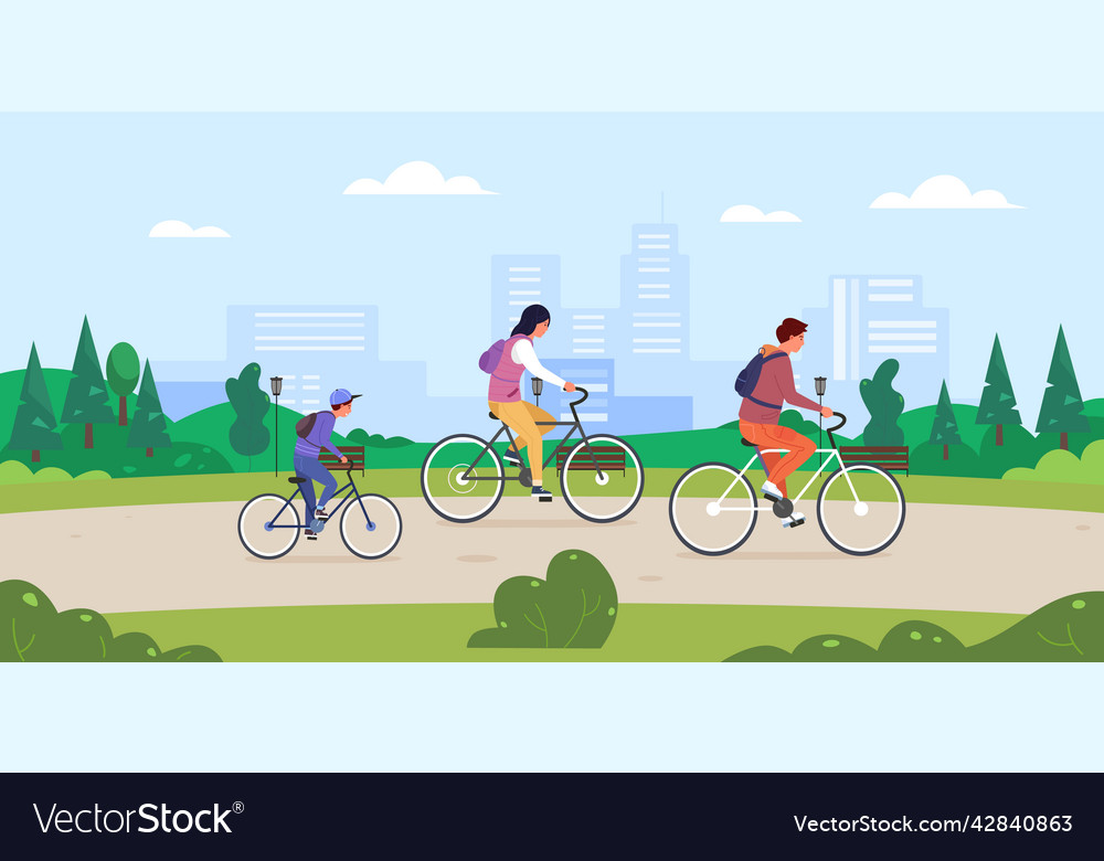 Parent park cycling family riding bicycles Vector Image