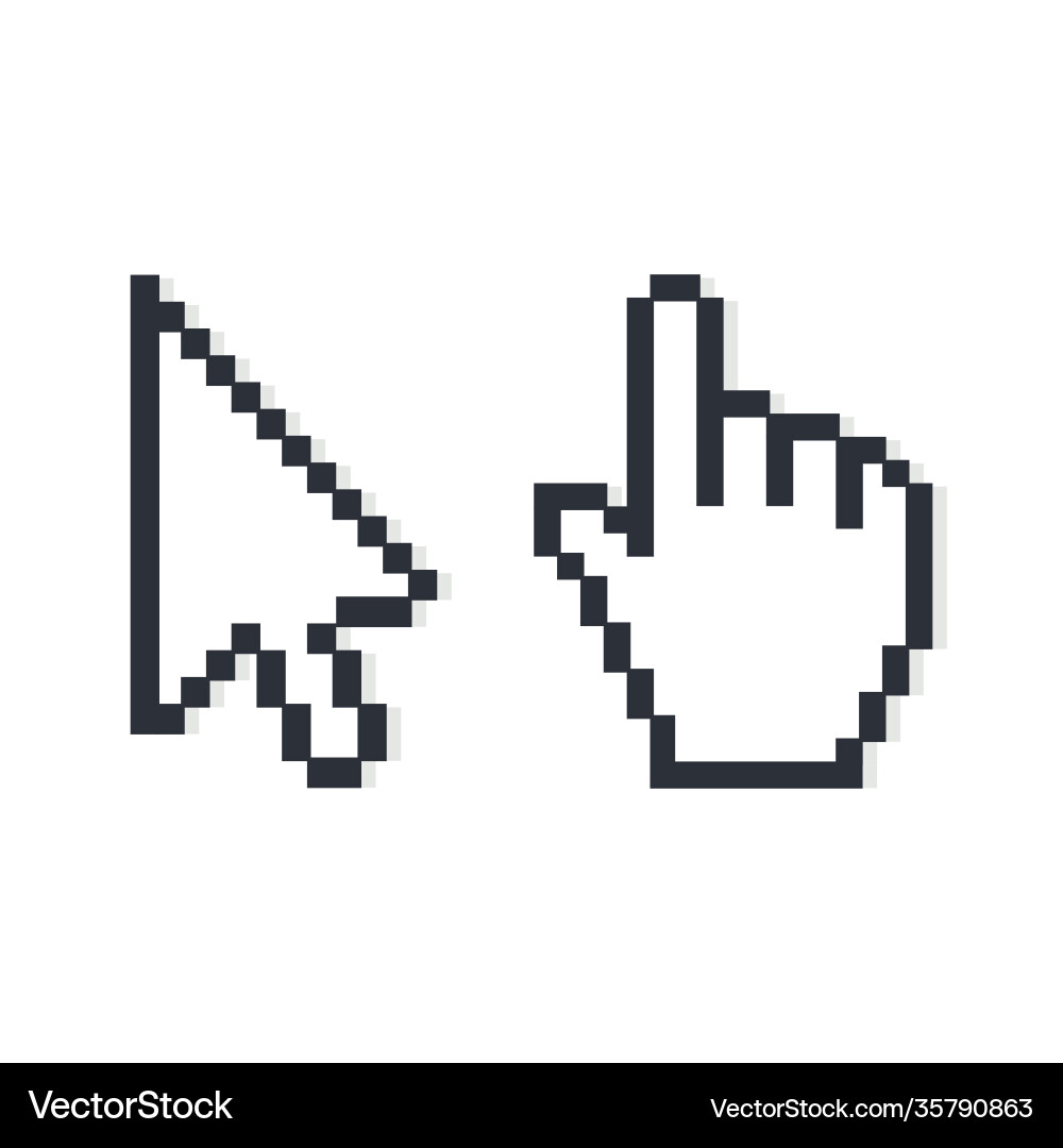 Pixelated hand and mouse cursor Royalty Free Vector Image