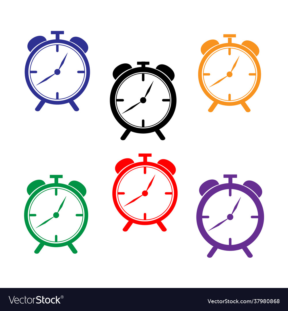 Set multicolored alarm clocks flat design Vector Image